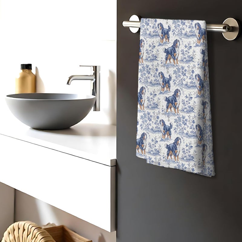 Nipil Chinoiserie Bernese Mountain Dog Kitchen Towels, Bernese Mountain Gifts, Grandmillennial Botanical Dog Hand Towels for Kitchen Bathroom, 16x24 Inch - Image 3